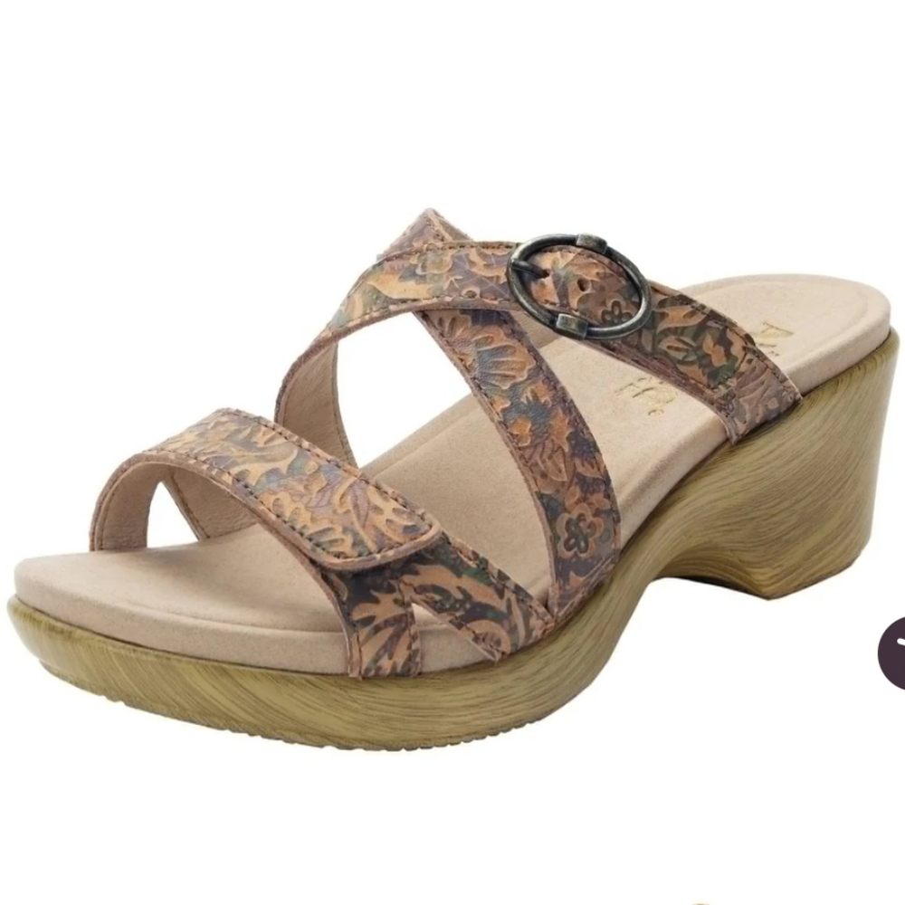 Alegria Roux Country Road Floral Tan Wedge Sandals 37 US 7-7.5